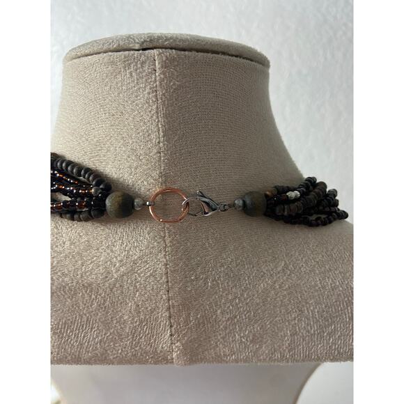 Vintage Brown Layered Wood Bead Necklace Repaired Clasp - Picture 3 of 4